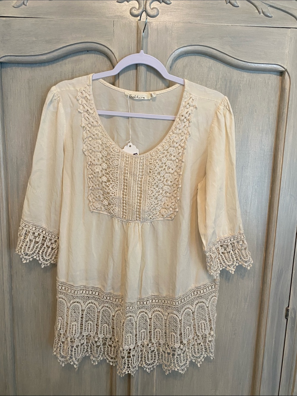 Solitaire Cream Crochet-Trim Boho Peasant Tunic